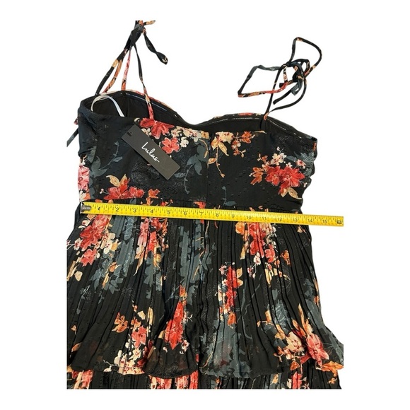 Lulus | Tier to Stay Black Floral Print Tiered Tie-Strap Midi Dress size M New - Picture 7 of 16